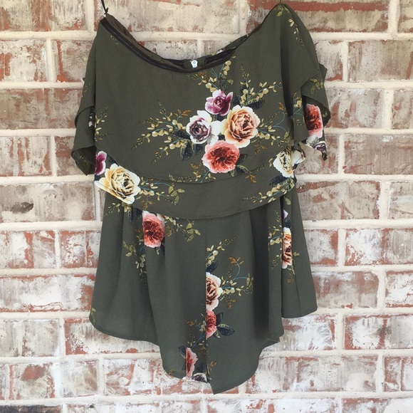 Rumor Boutique Pants - RUMOR Boutique Olive Floral Off-Shoulder Romper 6